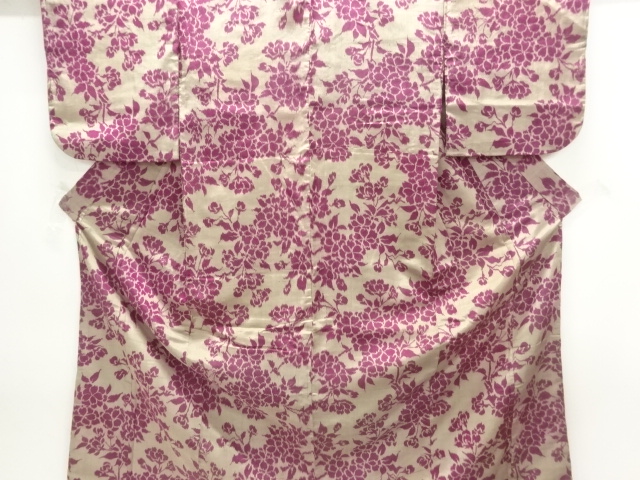 アンティーク　草花模様織出し銘仙着物